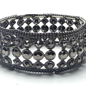 VTG Black & Gray Rhinestone Stretch Bracelet | Vintage Glam Sparkle Jewelry